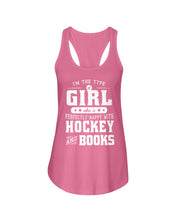 Load image into Gallery viewer, Girl Who Loves Hockey And Books Quote Name T-Shirt Ladies Flowy Tank