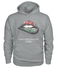 Load image into Gallery viewer, England Rugby Girl Rose Lips Funny Tee Hoodie