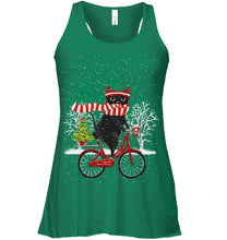 Load image into Gallery viewer, Winter Cat Riding Bicycle Christmas Gift T-Shirt Ladies Flowy Tank