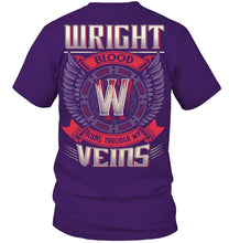 Load image into Gallery viewer, Wright Blood Runs Through Veins Black Quote Name T-Shirt Guys Tee