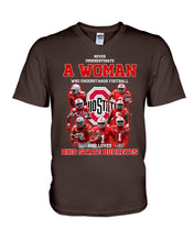 Load image into Gallery viewer, Woman Loves Ohio States Buckeyes American Football Ncaa 2019 T-Shirt Guys V-Neck