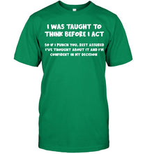 Load image into Gallery viewer, Think Before Act Black Quote Name T-Shirt Guys Tee