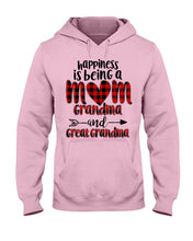 Load image into Gallery viewer, Happiness Is Being A Mom Grandma And Great Grandma Hoodie