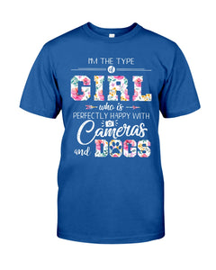 A Girl Who Is Happy With Cameras And Dogs Gift For Dog Lovers T-Shirt Guys Tee