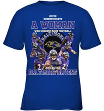 Load image into Gallery viewer, Woman Loves American Football And Baltimore Ravens Gift For Fans Youth Tee