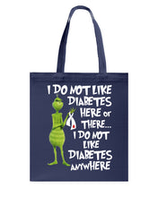 Load image into Gallery viewer, Grinch Funny Quote Don't Like Diabetes Christmas Tee Basketweave Tote Bag