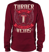 Load image into Gallery viewer, Turner Blood Runs Through Veins Black Quote Name T-Shirt Unisex Long Sleeve