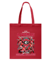 Load image into Gallery viewer, A Woman Loves Georgia Bulldogs Custom Tee Basketweave Tote Bag