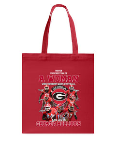 A Woman Loves Georgia Bulldogs Custom Tee Basketweave Tote Bag