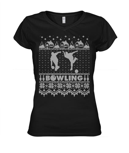 Bowling Christmas Ugly Ladies V-Neck