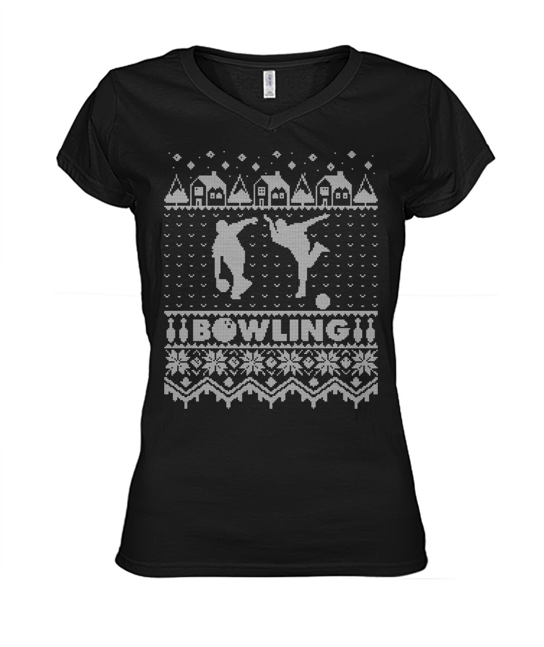 Bowling Christmas Ugly Ladies V-Neck