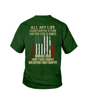 Load image into Gallery viewer, Lived By A Code Back Side T-Shirt Youth Tee