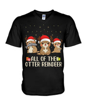Load image into Gallery viewer, Merry Ottermas All Of The Otter Reindeer Black T-Shirt Guys V-Neck