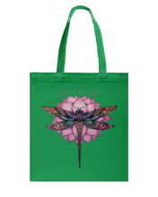 Load image into Gallery viewer, Let It Be Dragonfly Lotus Basketweave Tote Bag