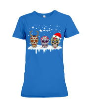 Load image into Gallery viewer, Merry Christmas Three Skulls Christmas T-Shirt Gift Ladies Tee