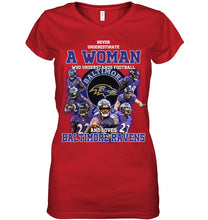 Load image into Gallery viewer, Woman Loves American Football And Baltimore Ravens Gift For Fans Ladies V-Neck