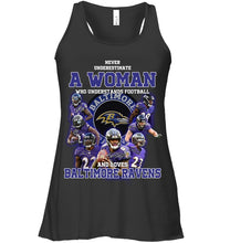 Load image into Gallery viewer, Woman Loves American Football And Baltimore Ravens Gift For Fans Ladies Flowy Tank