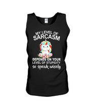 Load image into Gallery viewer, Unicorn Sarcasm Speak Wisely Funny Quote Unisex Tank Top