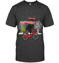 Load image into Gallery viewer, Winter Cat Riding Bicycle Christmas Gift T-Shirt Guys Tee