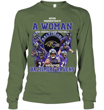 Load image into Gallery viewer, Woman Loves American Football And Baltimore Ravens Gift For Fans Unisex Long Sleeve