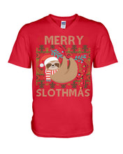 Load image into Gallery viewer, Merry Slothmas Christmas Gift For Kids Family Gift T-Shirt Guys V-Neck