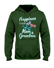 Load image into Gallery viewer, Happiness Is Being A Mom &amp; Grandma Black T-Shirt Hoodie