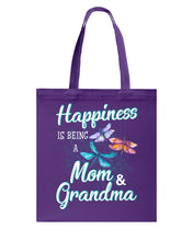 Load image into Gallery viewer, Happiness Is Being A Mom &amp; Grandma Black T-Shirt Basketweave Tote Bag