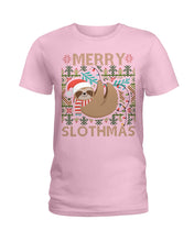 Load image into Gallery viewer, Merry Slothmas Christmas Gift For Kids Family Gift T-Shirt Ladies Tee