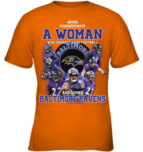 Load image into Gallery viewer, Woman Loves American Football And Baltimore Ravens Gift For Fans Youth Tee
