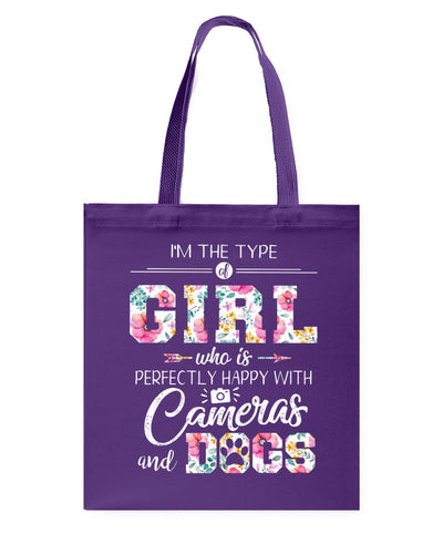 A Girl Who Is Happy With Cameras And Dogs Gift For Dog Lovers T-Shirt Basketweave Tote Bag