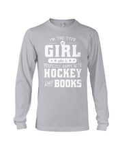 Load image into Gallery viewer, Girl Who Loves Hockey And Books Quote Name T-Shirt Unisex Long Sleeve