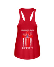 Load image into Gallery viewer, God Country Corps Semper Fi Black T-Shirt Ladies Flowy Tank