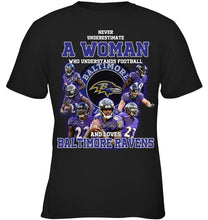Load image into Gallery viewer, Woman Loves American Football And Baltimore Ravens Gift For Fans Youth Tee