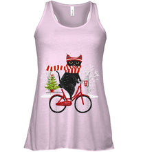 Load image into Gallery viewer, Winter Cat Riding Bicycle Christmas Gift T-Shirt Ladies Flowy Tank