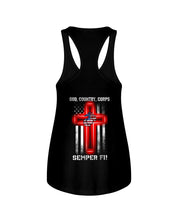 Load image into Gallery viewer, God Country Corps Semper Fi Black T-Shirt Ladies Flowy Tank