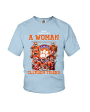 Load image into Gallery viewer, A Woman Loves Clemson Tigers Gift For Fans T-Shirt Youth Tee