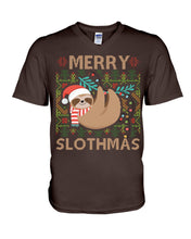 Load image into Gallery viewer, Merry Slothmas Christmas Gift For Kids Family Gift T-Shirt Guys V-Neck