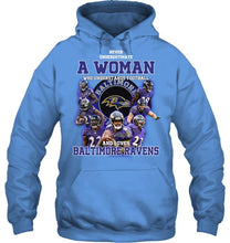 Load image into Gallery viewer, Woman Loves American Football And Baltimore Ravens Gift For Fans Hoodie