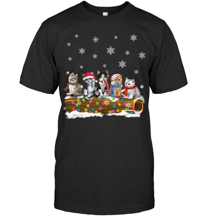 Cat - Trunk Snow Xmas Black T-Shirt Guys Tee