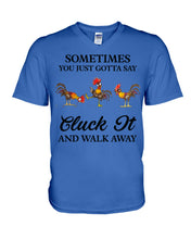 Load image into Gallery viewer, Cluck It Chicken Funny Quote T-Shirt Guys V-Neck