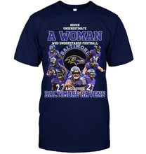 Load image into Gallery viewer, Woman Loves American Football And Baltimore Ravens Gift For Fans Guys Tee