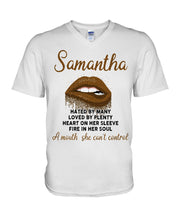 Load image into Gallery viewer, Samantha A Mouth She Can't Control Lipsquote Name T-Shirt Guys V-Neck