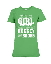 Load image into Gallery viewer, Girl Who Loves Hockey And Books Quote Name T-Shirt Ladies Tee