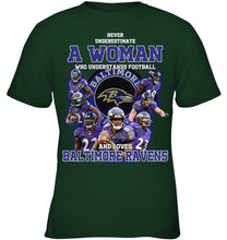 Load image into Gallery viewer, Woman Loves American Football And Baltimore Ravens Gift For Fans Youth Tee