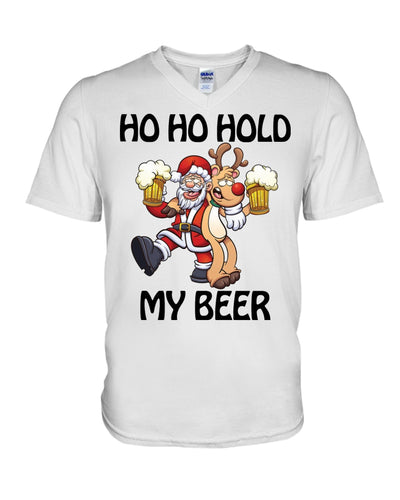 Santa Claus Funny Hold My Bear Christmas Gift For Friends Guys V-Neck