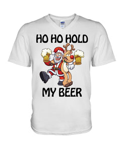 Santa Claus Funny Hold My Bear Christmas Gift For Friends Guys V-Neck