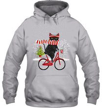 Load image into Gallery viewer, Winter Cat Riding Bicycle Christmas Gift T-Shirt Hoodie