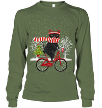 Load image into Gallery viewer, Winter Cat Riding Bicycle Christmas Gift T-Shirt Unisex Long Sleeve