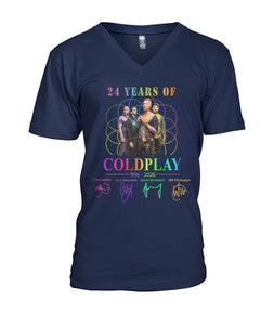 24 Years Of Coldplay Black T-Shirt Guys V-Neck