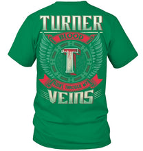 Load image into Gallery viewer, Turner Blood Runs Through Veins Black Quote Name T-Shirt Guys Tee